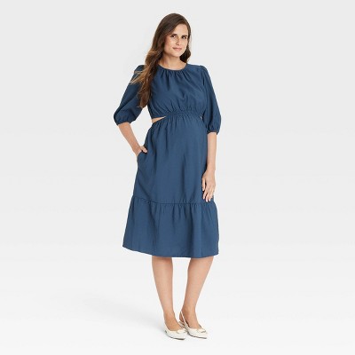 Elbow Sleeve Cut Out Woven Midi Maternity Dress - Isabel Maternity by Ingrid & Isabel™ Blue M