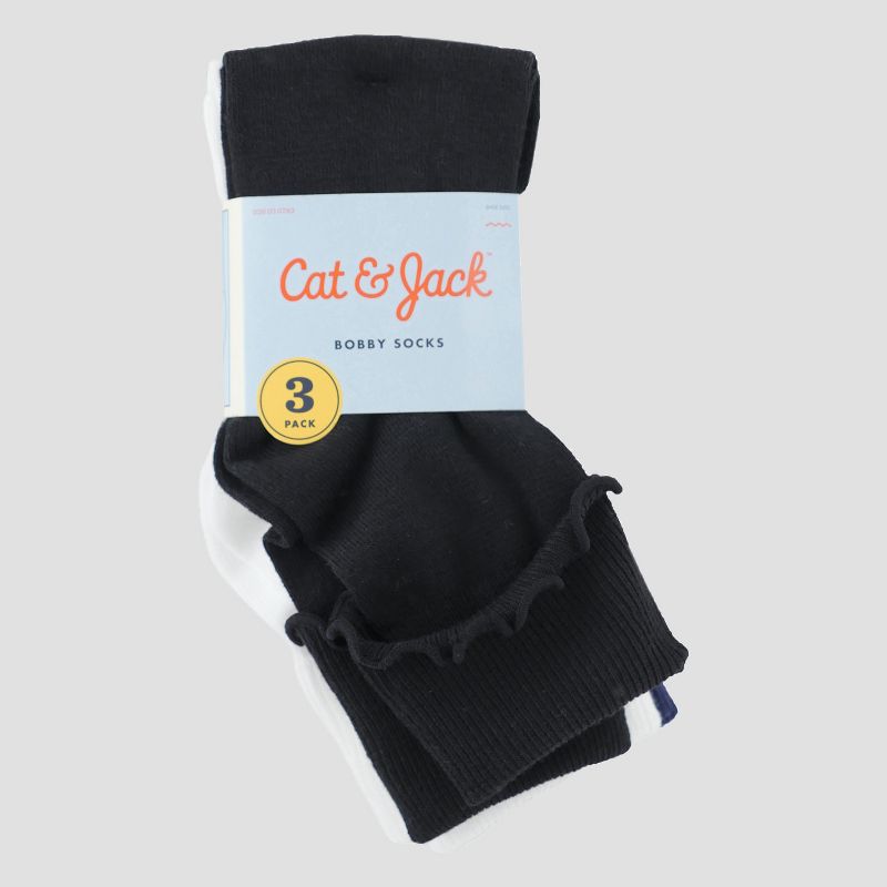 Girls' 3pk Bobby Socks - Cat & Jack&#153; White/Navy/Black, 2 of 4