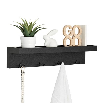 Black Wall Mounted Entryway Coat Rack with Shelf and Hooks
