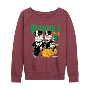 Women's - Monopoly - Mr Monopoly Uncle Money Bags Lightweight French Terry Wide Neck Long Sleeve Shirt - 1 of 4