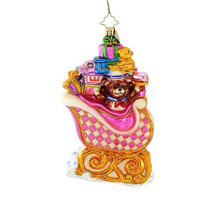 Christopher Radko Company 6.5 Inch Baby's Bounty Sleigh Pink First Christmas Teddy Bear Tree Ornaments - 1 of 3