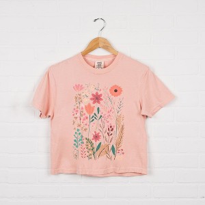 Simply Sage Market Women's Pastel Wildflowers Short Sleeve Relaxed Fit Cropped Tee - 1 of 4