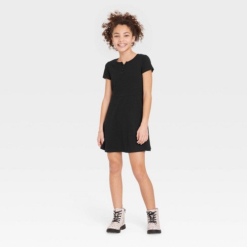 Girls' Henley Skater Knit Dress - Art Class™ Black M : Target