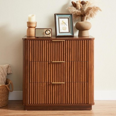 Vynxaria 3 Drawers Drasser 2PCS, 27.6'' Wide Modern Chest of Drawers Curved wave Design,Nightstand,Wood Drawer Organizer