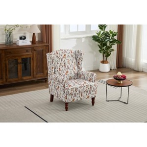 ORRD Floral Yellow Accent Chair – Comfy Upholstered Armchair with Retro Wood Legs - 1 of 4