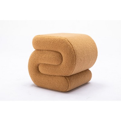 VYNXARIA Ottomans and Benches - Brown S-Shape Teddy Fabric Makeup Stool and Footstool, 19.30" x 18.10" x 18.10"
