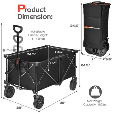 Black Collapsible Steel Frame Utility Wagon with Adjustable Handle