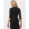 Allegra K Women's Floral Lace Keyhole Front Sheer 3/4 Sleeve Peplum Blouses - 3 of 4