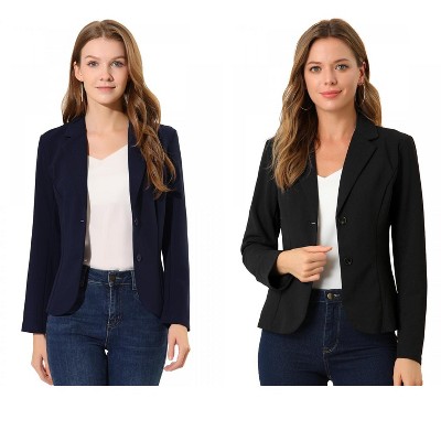 Allegra K Women's Elegant Work Office Lapel Collar Button Down Regular Fit Suit Blazer 2 Packs