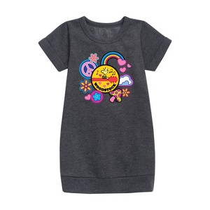 - Peanuts - Woodstock Peace And Love Flair Graphic Short Sleeve Fleece Dress - 1 of 4