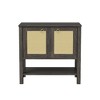 Rattan Nightstand with 2 Doors and Storage Shelf, Boho Bedside Narrow Side Table for Bedroom - 2 of 2