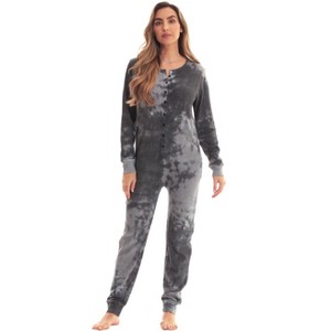 #followme Womens Henley Thermal Bodysuit | Buffalo Plaid, Tie Dye, & Printed PJ Union Suit Loungewear - 1 of 3
