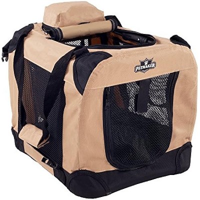 PETMAKER Portable Soft Sided Pet Crate, 16" x 12", Khaki
