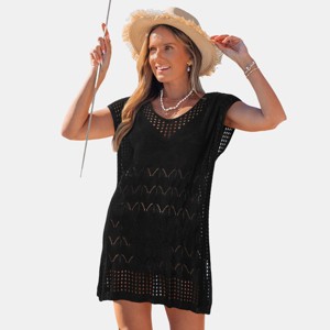 Cupshe Women's Crochet Beach Cover Up Dress-XL-Black