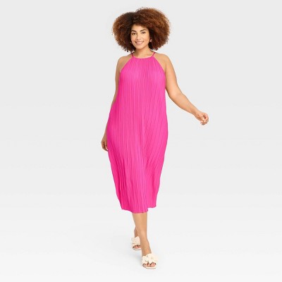 Women's Knit Plisse Midi Shift Dress - A New Day™ Hot Pink 3x : Target