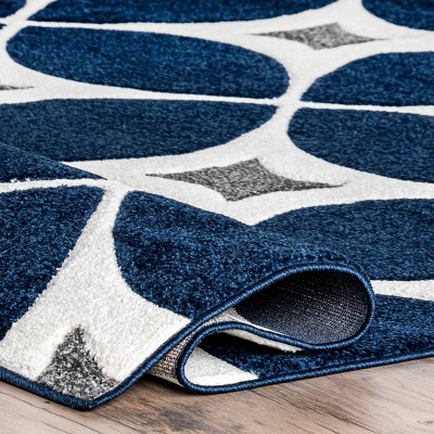 Modern Handmade Navy Synthetic 6' x 9' Geometric Tufted Rug