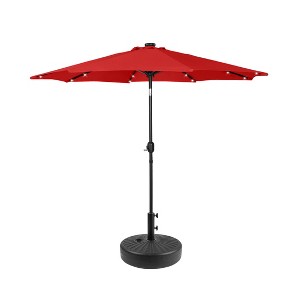 WestinTrends 9 Ft Outdoor Patio Solar LED Market Umbrella with Black Round Base - 1 of 3