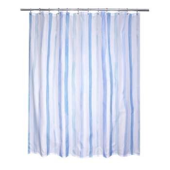 Watercolour Striped Fabric Shower Curtain Blue/White - Moda at Home