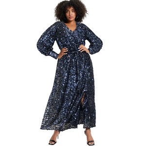 June + Vie by Roaman's Women's Plus Size Evyre Side Slit Sequin Dress - 1 of 4