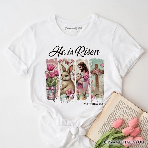 He Is Risen Easter Jesus T-Shirt, Matthew 28:6 Christian Tee for Believers | OrnamentallyYou - 1 of 4