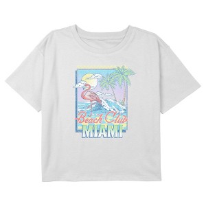 Girl's Lost Gods Beach Club Miami Flamingo Crop Top T-Shirt - 1 of 3