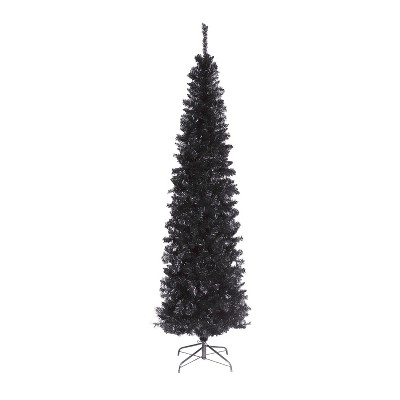 National Tree Company Slim Pencil 6 Foot Indoor Outdoor Unlit Holiday Christmas Tinsel Tree with Metal Stand, Black