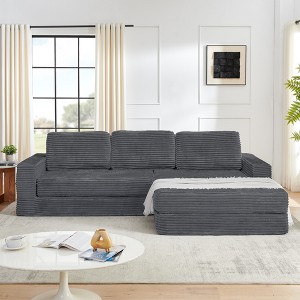TiramisuBest Right L-Shaped Modular Sectional Sofa, Compressed Corduroy Couch, Unfoldable Bed, Modern Minimalist Sleeper Sofa for Bedroom, Brown - 1 of 4