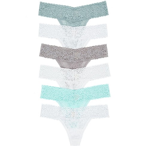 Felina Women's Stretchy Lace Low Rise Thong - Seamless Panties (6-Pack)  (Light Mist, M/L)