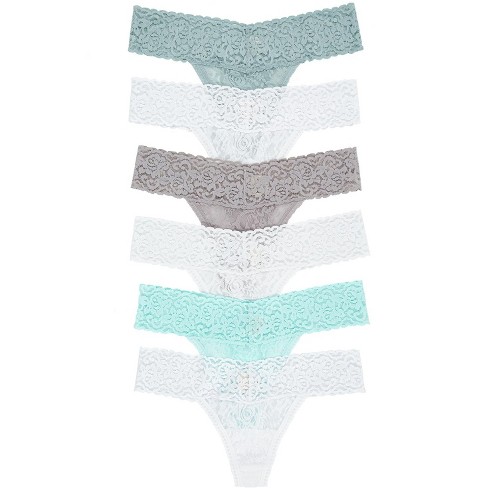 Felina Women's Stretchy Lace Low Rise Thong - Seamless Panties (6-pack)  (light Mist, S/m) : Target