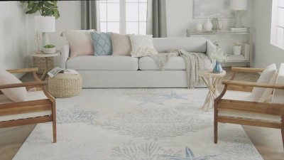 Pompeii Blue and Ivory Synthetic Easy Care Rug 27" x 4.7"