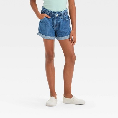 Girls' High-rise Paper Bag Jean Shorts - Cat & Jack™ Medium Wash S : Target