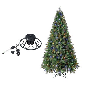 Home Heritage 1-1.75" Artificial Christmas Tree Base Rotating Metal Stand with Cascade Quick Set 7 Foot Pre-Lit Artificial Christmas Tree - 1 of 4