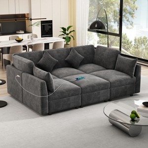 85.4"W U-Shaped Sectional Sofa Couch, L-Shaped Sofa with a Movable Ottoman and Two USB Ports for Living Room - ModernLuxe - 1 of 4