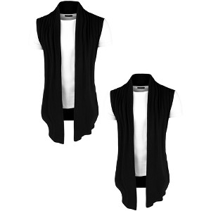 Lars Amadeus Men's Open Front Asymetric Hem Sleeveless Cardigan Vest 2 Packs - 1 of 4