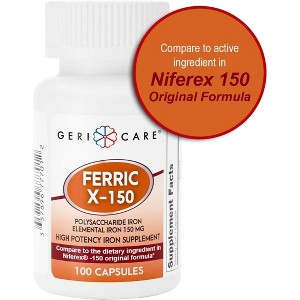 GeriCare Ferric X-150 Polysaccharide Iron Complex Capsules for Gentle, High-Potency Iron Support   100 Count - 1 of 4