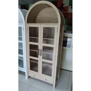 MDF Arch Cabinet with LED Light & Drawers - Natural Wood Finish - 1 of 1