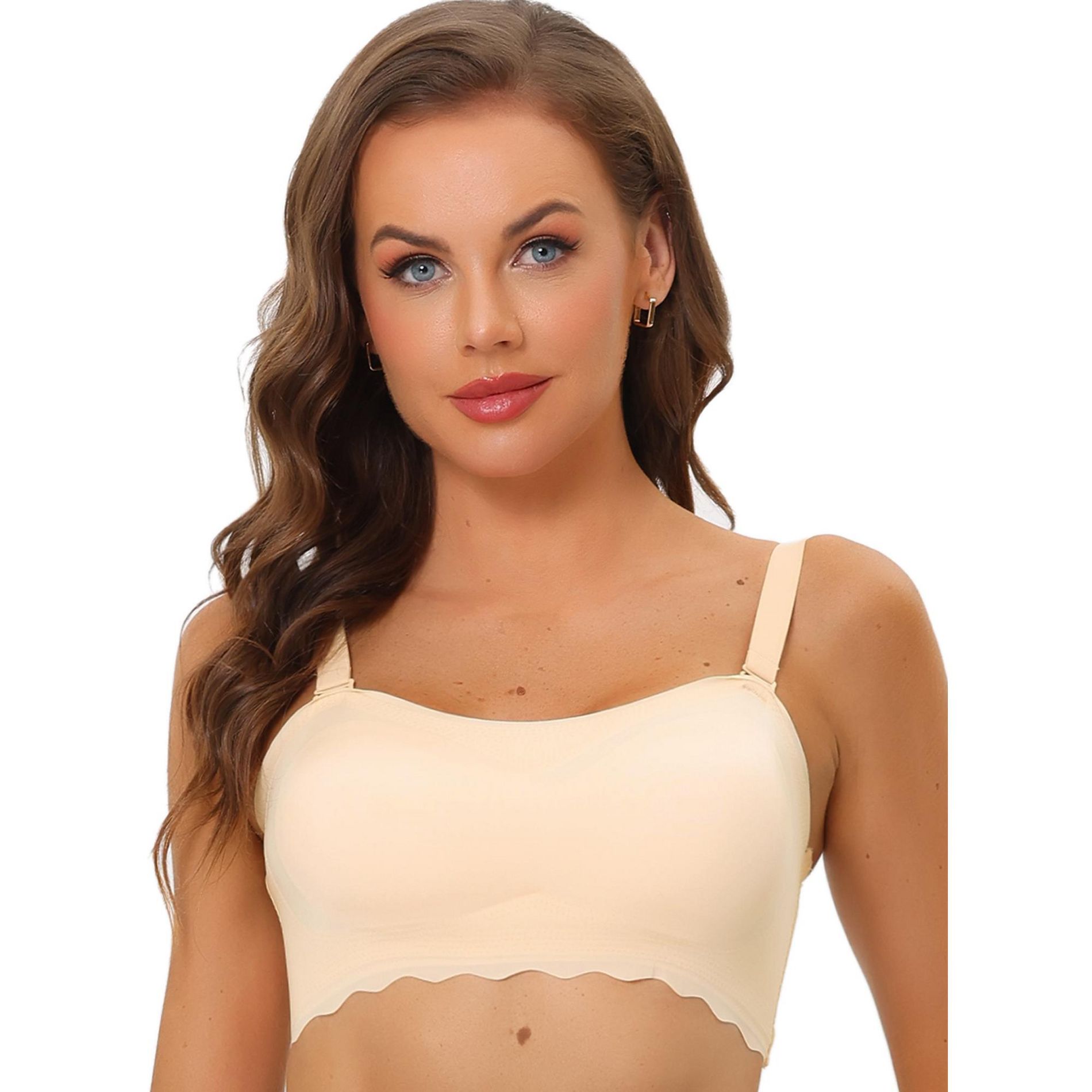 Allegra K Women's Wirefree Smooth Solid Non-Slip Strapless Bandeau Bra Beige 3X-Large