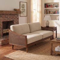 ModernLuxe Upholstered Loveseat 2-Seat Sofa Couch with Solid Wood Frame & Ergonomic Curved Rattan Armrest