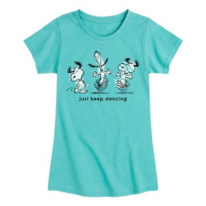Girls' - Peanuts - Snoopy Just Keep Dancing Fitted Short Sleeve Graphic T-Shirt - 1 of 4