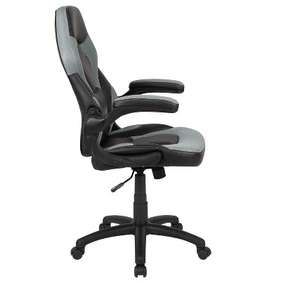 Gray and Black Ergonomic High-Back Gaming Chair with Flip-Up Arms