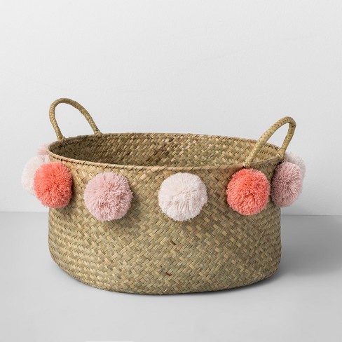 16" x 8" Seagrass Pom Pom Basket Natural/Pink/White - Opalhouse™
