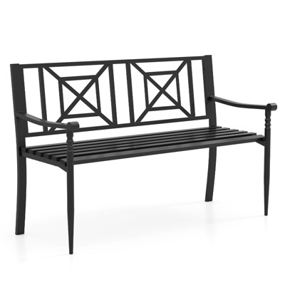 Tangkula Patio Metal Sofa Garden Bench Heavy-duty Park Loveseat Chair Seat