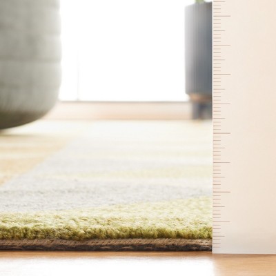 Beige and Green Geometric Wool Hand-Tufted 5' x 8' Rug