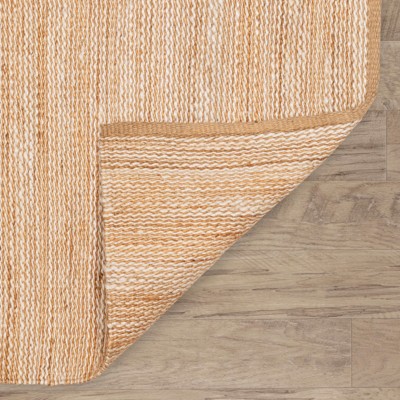 Handwoven Blue and Beige Jute Stripe Area Rug, 4' x 6'