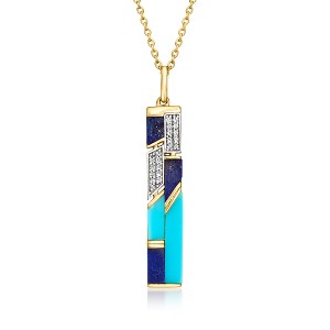 Ross-Simons Turquoise and Lapis Pendant Necklace With .10 ct. t.w. White Topaz in 18kt Gold Over Sterling Size 18 - 1 of 3