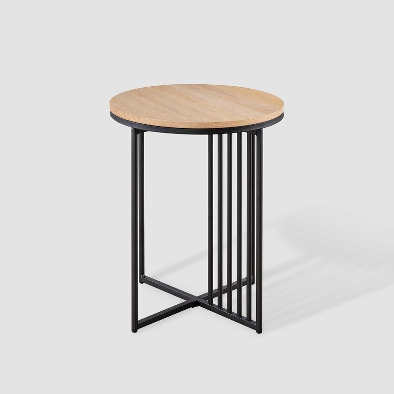 Modern Metal Bar Round Side Table Coastal Oak/Black &#173; Saracina Home, 6 of 11