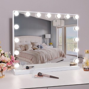 FONTOI Wall Mirror with Integrated Shelf Rectangular Modern Design Anti Fog Tempered Glass Storage Ledge for Bathroom Bedroom, White, 22.8"*3.9"*18.9" - 1 of 4