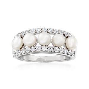 Ross-Simons 4.5mm Cultured Pearl and 1.00 ct. t.w. White Topaz Ring in Sterling Silver - 1 of 4
