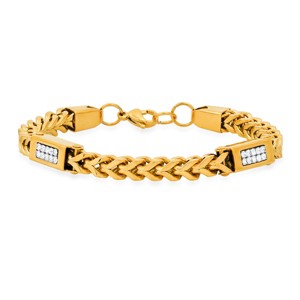 Steeltime Men's stainless steel wheat chain and simulated diamonds link bracelet. Color Options: Silver, Gold - 1 of 4