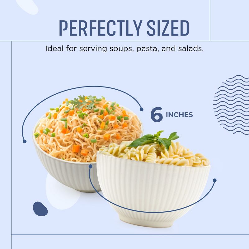 American Atelier Fluted Cereal Bowls, Stoneware Soup Bowls Set for Kitchen 22-Ounce Pasta, Ramen, Salad Bowl Set, Reusable, Set of 4, 5 of 8